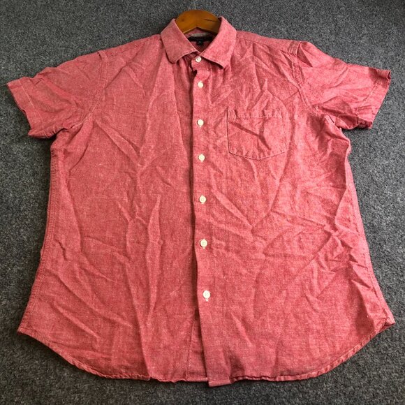 Banana Republic Shirts Mens Medium Red Pink Linen Blend Slim Vacation Office - Picture 3 of 8